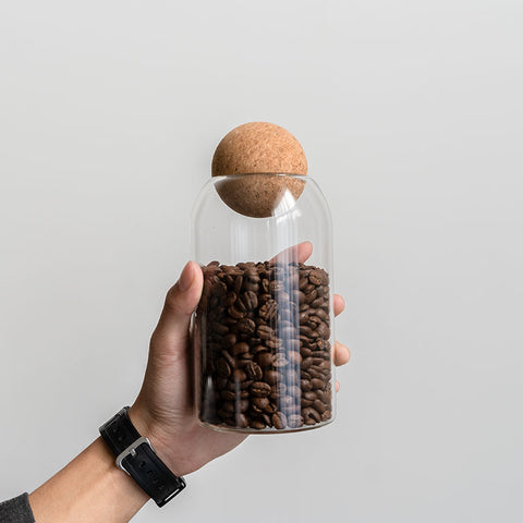 3 Pack Glass Storage Jar with Ball Cork Lid, Clear Glass Canisters with Cork Ball, Cute Decorative Round Glass Bottles with Airtight Wooden Lid for Spice, Sugar, Salt, Tea, Nuts, Coffee Beans