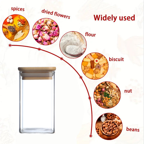 Glass Spice Jars with Bamboo Airtight Lids & Labels - 8oz Square Small Empty Food Storage Containers for Kitchen, Seasonings, Herbs, Salt