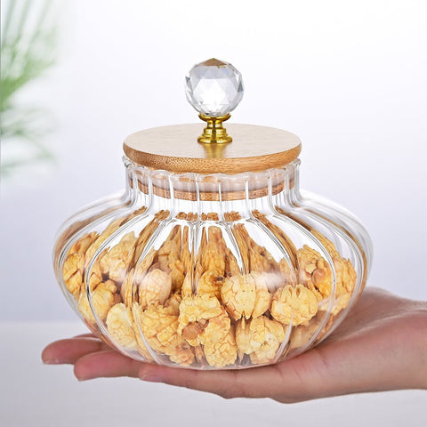 26 OZ Glass Cookie Jars with Lids Decorative Coffee Candy Canisters Halloween Pumpkin Shaped Food Storage Jar with Bamboo Lids Kitchen Jars for Nuts Spice Beans Tea Snack - EnjoyCool