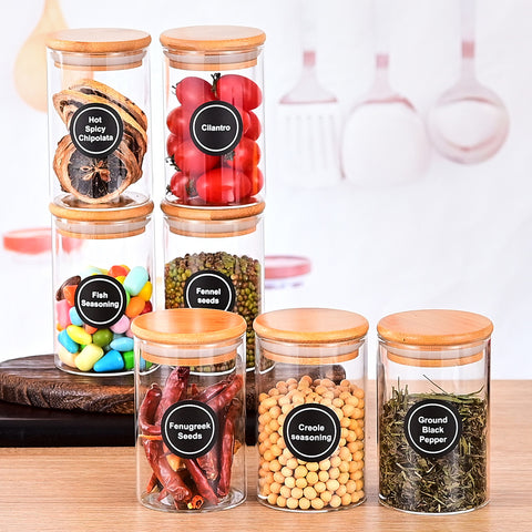 Set of 12 Round 8.5oz Glass Spice Jars with Lids & Labels – Airtight Seasoning Storage Container Set, Clear Glass Canisters for Spices & Seasonings, Perfect for Organizing Spice Racks, Cabinets and Drawers