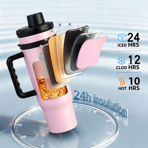 40oz Stainless Steel Replacement Cup for Ninja Blender | Fits BN401 BL450 BL456 BL480 BL2012 BN751 BN801 SS101 SS151, Insulated Tumbler with Handle Straw & Leakproof Lid, BPA Free Hot Cold Travel Mug for Daily Office Travel - EnjoyCool