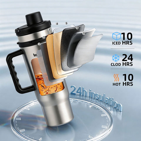40oz Stainless Steel Replacement Cup for Ninja Blender | Fits BN401 BL450 BL456 BL480 BL2012 BN751 BN801 SS101 SS151, Insulated Tumbler with Handle Straw & Leakproof Lid, BPA Free Hot Cold Travel Mug for Daily Office Travel - EnjoyCool