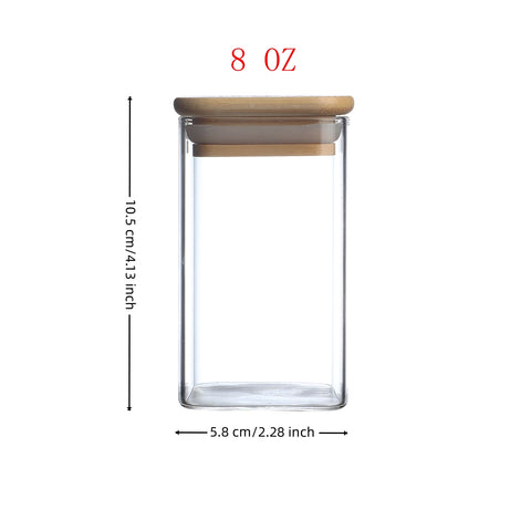 Glass Spice Jars with Bamboo Airtight Lids & Labels - 8oz Square Small Empty Food Storage Containers for Kitchen, Seasonings, Herbs, Salt