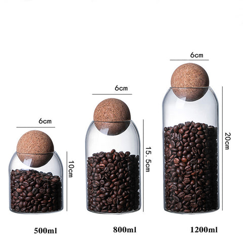 3 Pack Glass Storage Jar with Ball Cork Lid, Clear Glass Canisters with Cork Ball, Cute Decorative Round Glass Bottles with Airtight Wooden Lid for Spice, Sugar, Salt, Tea, Nuts, Coffee Beans