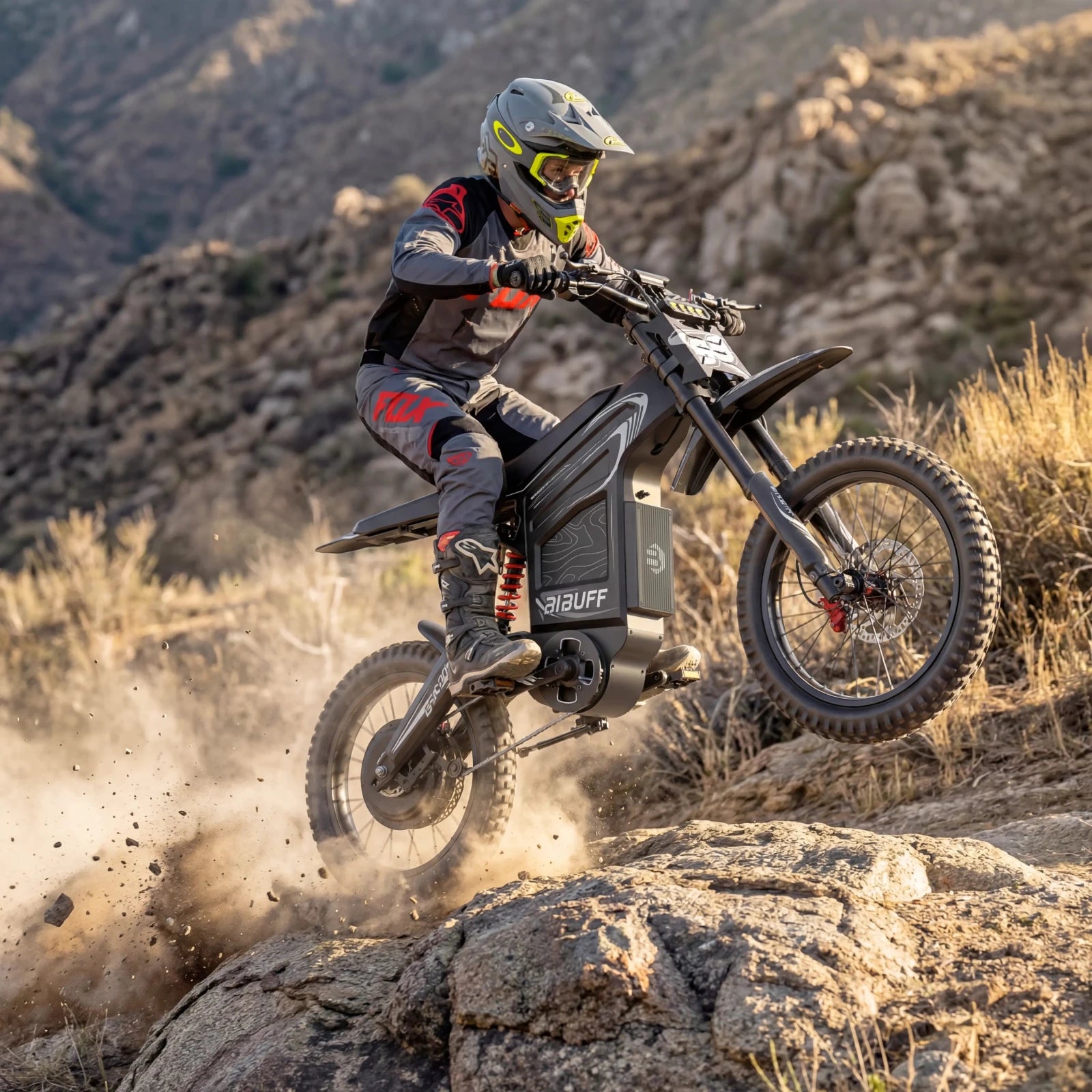 BIBUFF GT600 Adult Electric Dirt Bike,72V 30Ah Removable Battery,7500W Peak Motor,50MPH,60‑Mile Range,3‑Speed Modes,Full Suspension & Hydraulic Disc Brakes,Off‑Road Electric Motorcycle (Matte Black) - EnjoyCool