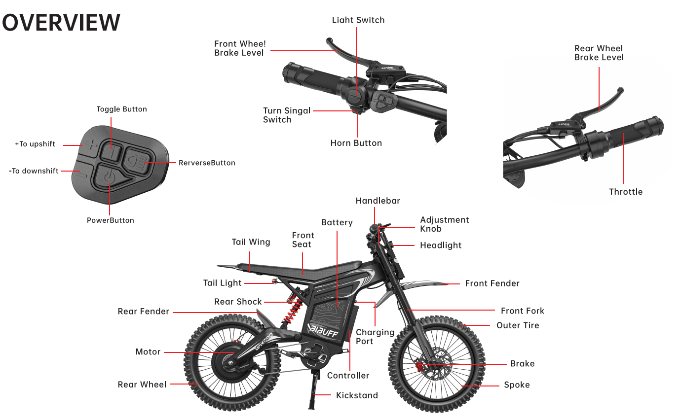 BIBUFF GT600 Adult Electric Dirt Bike,72V 30Ah Removable Battery,7500W Peak Motor,50MPH,60‑Mile Range,3‑Speed Modes,Full Suspension & Hydraulic Disc Brakes,Off‑Road Electric Motorcycle (Matte Black) - EnjoyCool