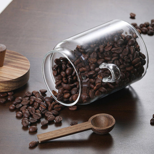 Set of 3 Glass Coffee Canisters with Wooden Lids & Attached Spoons, Clear Airtight Glass Jars in 15oz/18.5oz/25oz Sizes for Coffee Beans, Tea, Sugar, Kitchen Counter Storage & Pantry Organization - EnjoyCool