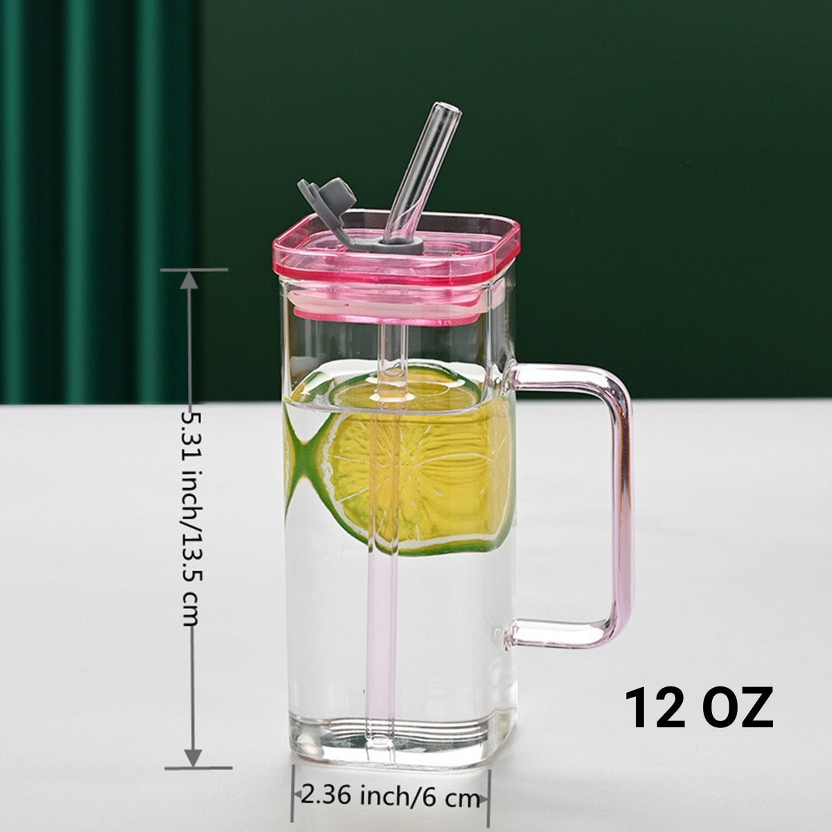Set of 6 Square Glass Drinking Tumblers, 12 oz Capacity Each with Straw and Handle, Portable Cups for Water, Smoothies, Juices - EnjoyCool